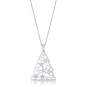 .2 ct CZ Rhodium Christmas Tree With Mixed Stars Pave Holiday Pendant