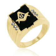 0.8ct CZ 18k Gold Onyx Masonic Men's Ring