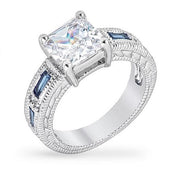 Arika 1.5ct Sapphire CZ White Gold Rhodium Princess Cut Ring