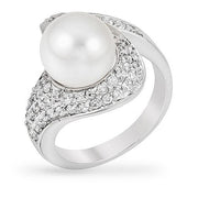 Audrey 2ct CZ White Gold Rhodium Pearl Ring
