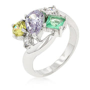 Andi 3.4ct Multicolor CZ White Gold Rhodium Bejeweled Cocktail Ring