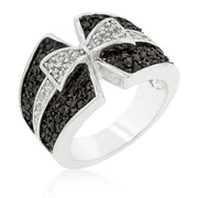 Jet Black and Clear Cubic Zirconia Bow Tie Ring