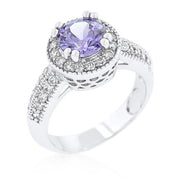 Darcy 4ct Lavender CZ White Gold Rhodium Art Deco Engagement Ring