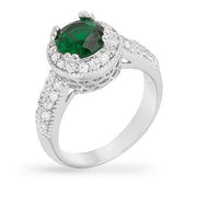 Darcy 3ct Emerald CZ White Gold Rhodium Art Deco Engagement Ring