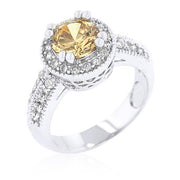 Darcy 4ct Champagne CZ White Gold Rhodium Art Deco Engagement Ring