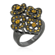 Black Mystique Yellow Crystal Floral Ring