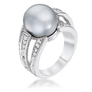 Simulated Gray Pearl Bridal Ring