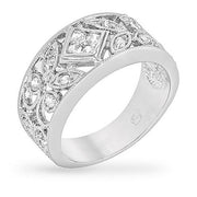 Cait 1.8ct CZ White Gold Rhodium Floral Wide Band