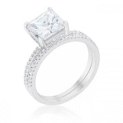 Meredith 3ct CZ White Gold Rhodium Princess Solitaire Wedding Ring Set