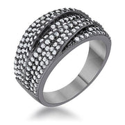 Kina 1.7ct Clear And Jet Black CZ Hematite Contemporary Cocktail Ring