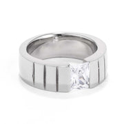 Men's 8MM Stainless Steel Band with Tension Set Radiant Cut CZ